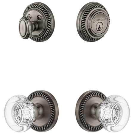 Grandeur Newport Solid Brass Single Cylinder Keyed Entry Knobset and Deadbolt Combo Pack with Bordeaux Crystal Knob and 2-3/8" Backset Antique Pewter
