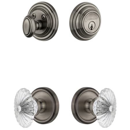 Grandeur Georgetown Solid Brass Single Cylinder Keyed Entry Knobset and Deadbolt Combo Pack with Burgundy Crystal Knob and 2-3/8" Backset Antique Pewter