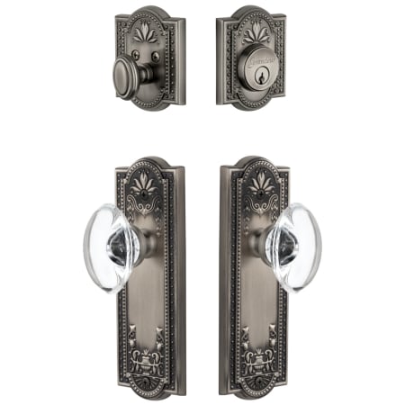 Grandeur Parthenon Solid Brass Single Cylinder Keyed Entry Knobset and Deadbolt Combo Pack with Provence Crystal Knob and 2-3/8" Backset Antique Pewter