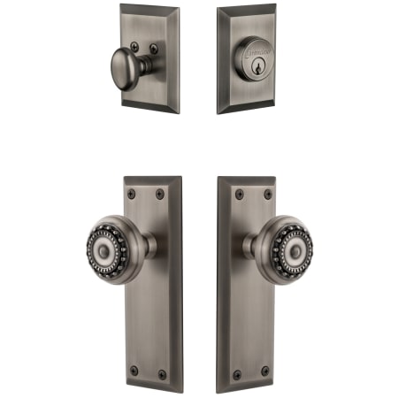 Grandeur Fifth Avenue Solid Brass Single Cylinder Keyed Entry Knobset and Deadbolt Combo Pack with Parthenon Knob and 2-3/8" Backset Antique Pewter