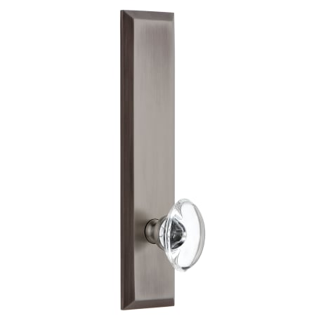 Grandeur Fifth Avenue Solid Brass Tall Plate Passage Door Knob Set with Provence Crystal Knob and 2-3/8" Backset Antique Pewter