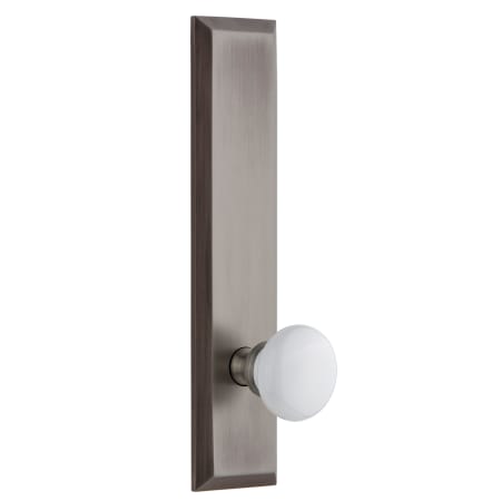 Grandeur Fifth Avenue Solid Brass Tall Plate Right Handed Privacy Door Knob Set with Hyde Park Knob and 2-3/8" Backset Antique Pewter