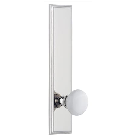 Grandeur Carre Solid Brass Tall Plate Rose Passage Door Knob Set with Hyde Park Knob and 2-3/8" Backset Bright Chrome