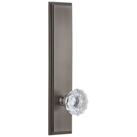 Grandeur Carre Solid Brass Tall Plate Rose Dummy Door Knob Set with Fontainebleau Knob Antique Pewter