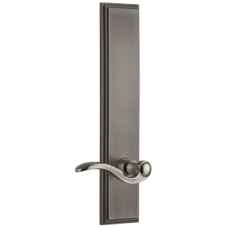Grandeur Carre Solid Brass Tall Plate Rose Right Handed Privacy Door Lever Set with Bellagio Lever and 2-3/8" Backset Antique Pewter