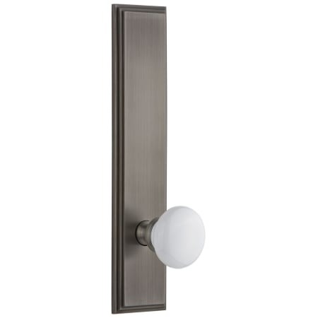 Grandeur Carre Solid Brass Tall Plate Rose Right Handed Privacy Door Knob Set with Hyde Park Knob and 2-3/8" Backset Antique Pewter