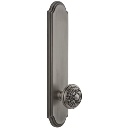 Grandeur Arc Solid Brass Tall Plate Rose Passage Door Knob Set with Windsor Knob and 2-3/8" Backset Antique Pewter