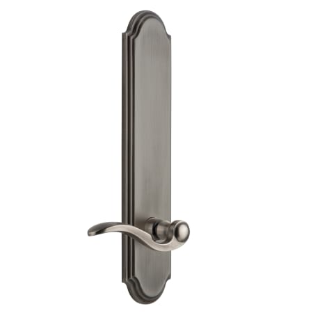Grandeur Arc Solid Brass Tall Plate Rose Right Handed Dummy Door Lever Set with Bellagio Lever Antique Pewter