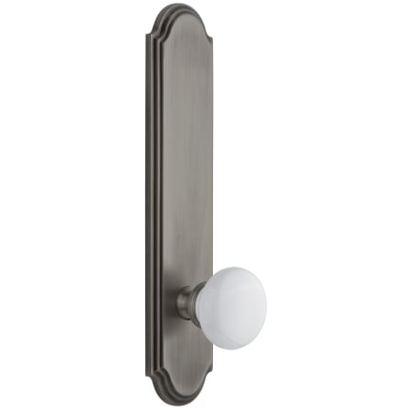 Grandeur Arc Solid Brass Tall Plate Rose Dummy Door Knob Set with Hyde Park Knob Antique Pewter