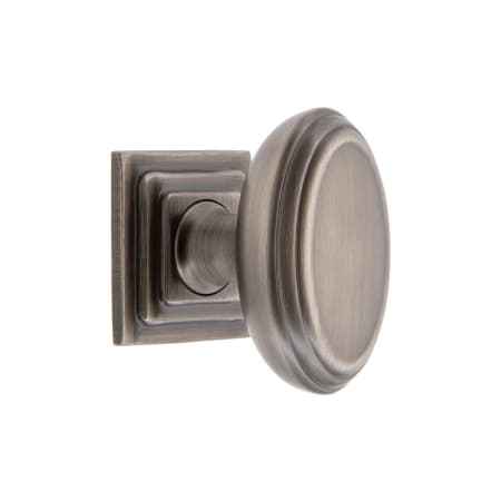 Grandeur Anneau 1-3/4" Solid Brass Flat Oval Cabinet Knob with Carre Square Rosette Antique Pewter