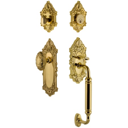 Grandeur Grande Victorian Solid Brass Rose Keyed Entry Single Cylinder Sectional "C" Grip Handleset with Grande Victorian Knob and 2-3/8" Backset Lifetime Brass