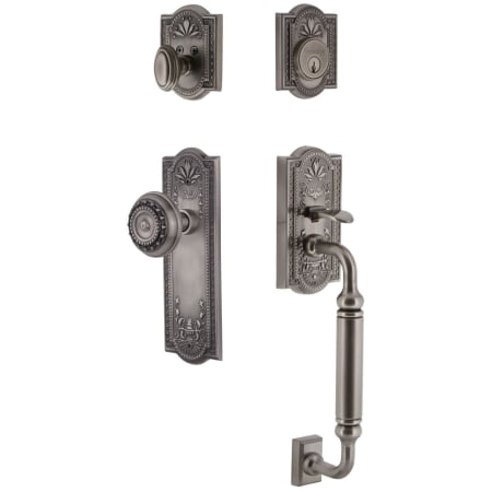 Grandeur Parthenon Solid Brass Sectional Single Cylinder Keyed Entry Handleset with Parthenon Interior Knob and 2-3/8" Backset Antique Pewter