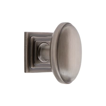 Grandeur Eden Prairie 1-3/4” Solid Brass Vintage Oval Cabinet Knob with Carre Square Rosette Antique Pewter