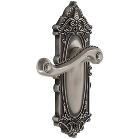 Grandeur Grande Victorian Solid Brass Rose Right Handed Passage Door Lever Set with Newport Lever and 2-3/8" Backset Antique Pewter