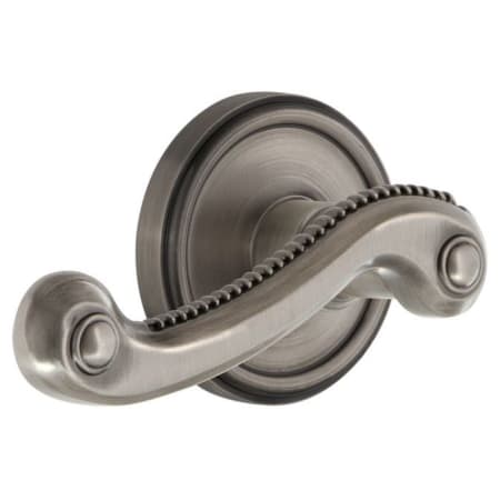 Grandeur Georgetown Solid Brass Rose Right Handed Privacy Lever Set with Newport Lever and 2-3/8" Backset Antique Pewter