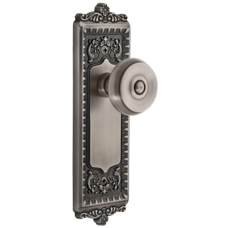 Grandeur Windsor Solid Brass Rose Privacy Door Knob Set with Bouton Knob and 2-3/8" Backset Antique Pewter