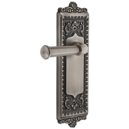 Grandeur Windsor Solid Brass Rose Right Handed Privacy Door Lever Set with Georgetown Lever and 2-3/8" Backset Antique Pewter