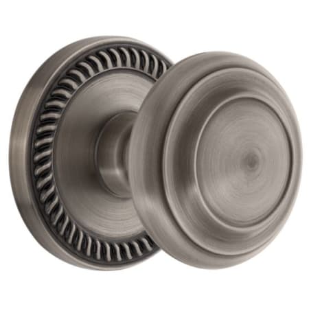 Grandeur Newport Solid Brass Rose Passage Door Knob Set with Circulaire Knob and 2-3/8" Backset Antique Pewter
