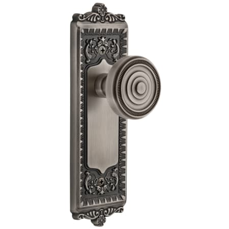 Grandeur Windsor Solid Brass Rose Privacy Door Knob Set with Soleil Knob and 2-3/8" Backset Antique Pewter