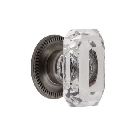 Grandeur Baguette 1-3/4" Glam Emerald Cut Crystal Cabinet Knob with Newport Rosette Antique Pewter