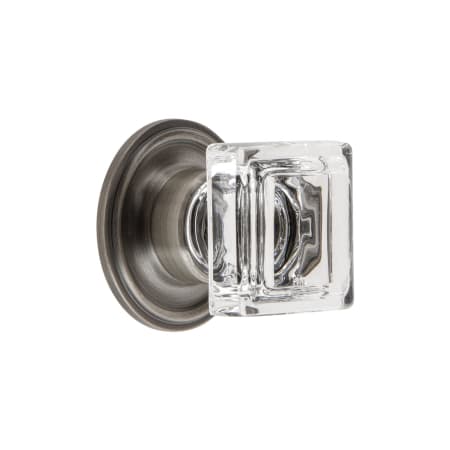 Grandeur Carre 1-1/4" Square Crystal Cabinet Knob with Georgetown Rosette Antique Pewter