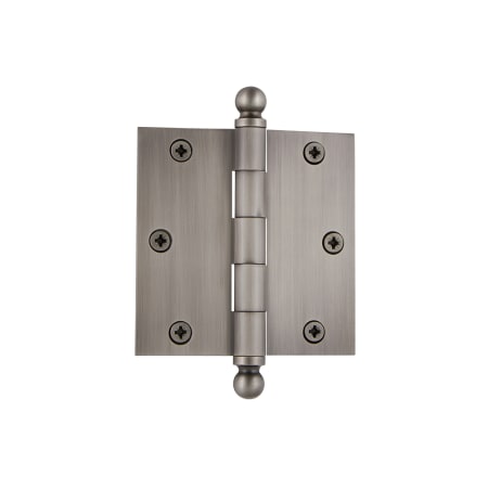 Grandeur Solid Brass 3.5 x 3.5 Inch Plain Bearing Square Corner Mortise Door Hinge with Ball Finial - Single Hinge Antique Pewter