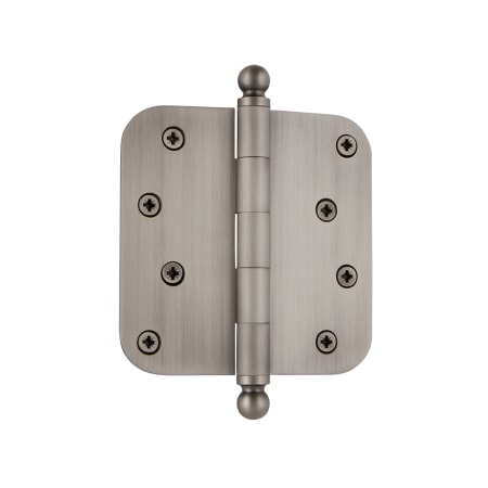 Grandeur Solid Brass 4 x 4" Plain Bearing 5/8" Radius Corner Mortise Door Hinge with Ball Finial - Single Hinge Antique Pewter