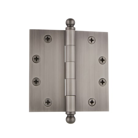 Grandeur 4.5 x 4.5 Inch Plain Bearing Square Corner Mortise Door Hinge with Ball Finial - Single Hinge Antique Pewter