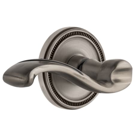 Grandeur Soleil Solid Brass Left Handed Passage Door Lever Set with Portofino Lever and 2-3/8" Backset Antique Pewter