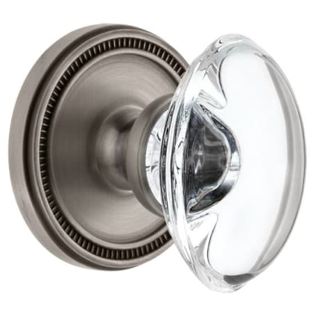 Grandeur Soleil Solid Brass Rose Passage Door Knob Set with Provence Crystal Knob and 2-3/8" Backset Antique Pewter