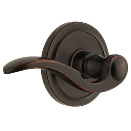 Grandeur Circulaire Solid Brass Rose Left Handed Passage Door Lever Set with Bellagio Lever and 2-3/8" Backset Timeless Bronze