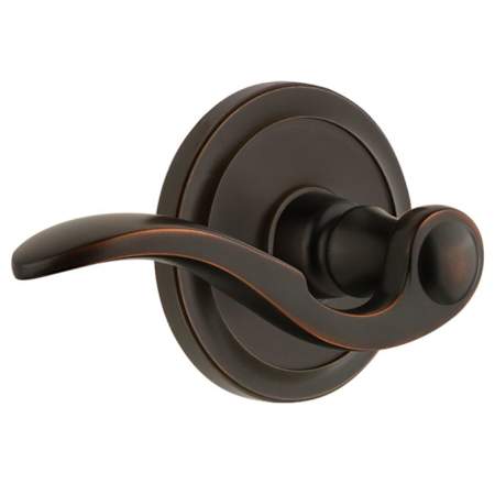 Grandeur Circulaire Solid Brass Rose Right Handed Passage Door Lever Set with Bellagio Lever and 2-3/8" Backset Timeless Bronze