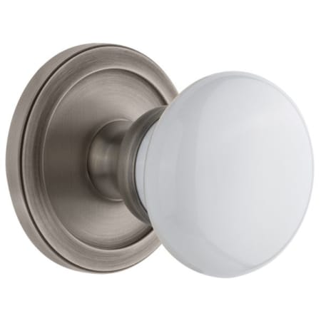 Grandeur Circulaire Solid Brass Rose Passage Door Knob Set with Hyde Park Knob and 2-3/8" Backset Antique Pewter