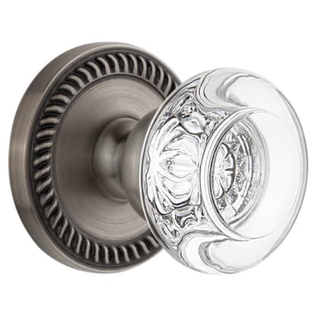 Grandeur Newport Solid Brass Rose Dummy Door Knob Set with Bordeaux Crystal Knob Antique Pewter