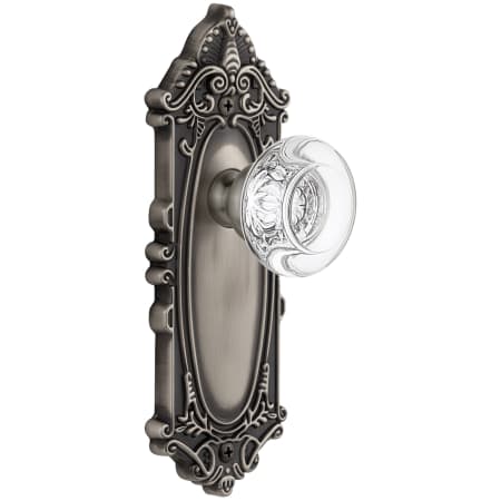Grandeur Grande Victorian Solid Brass Rose Privacy Door Knob Set with Bordeaux Crystal Knob and 2-3/8" Backset Antique Pewter