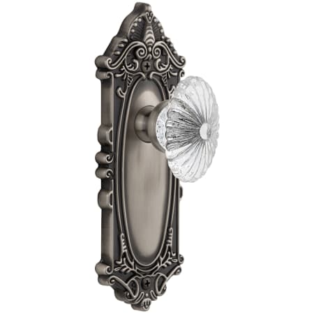 Grandeur Grande Victorian Solid Brass Rose Passage Door Knob Set with Burgundy Crystal Knob and 2-3/8" Backset Antique Pewter