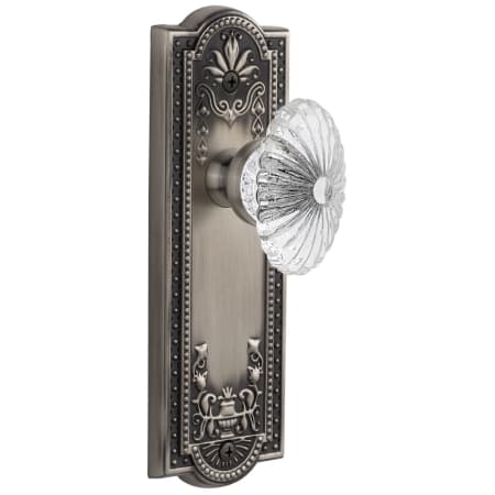 Grandeur Parthenon Solid Brass Rose Passage Door Knob Set with Burgundy Crystal Knob and 2-3/8" Backset Antique Pewter