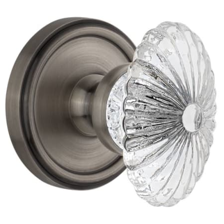 Grandeur Georgetown Solid Brass Rose Privacy Door Knob Set with Burgundy Crystal Knob and 2-3/8" Backset Antique Pewter