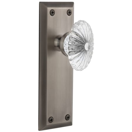 Grandeur Fifth Avenue Solid Brass Rose Privacy Door Knob Set with Burgundy Crystal Knob and 2-3/8" Backset Antique Pewter