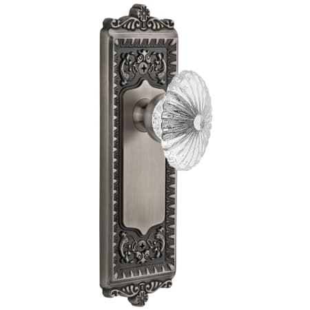 Grandeur Windsor Solid Brass Rose Privacy Door Knob Set with Burgundy Crystal Knob and 2-3/8" Backset Antique Pewter