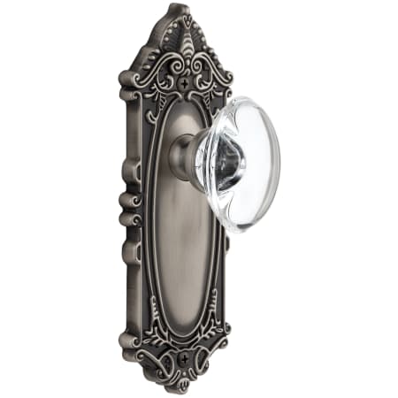 Grandeur Grande Victorian Solid Brass Rose Passage Door Knob Set with Provence Crystal Knob and 2-3/8" Backset Antique Pewter