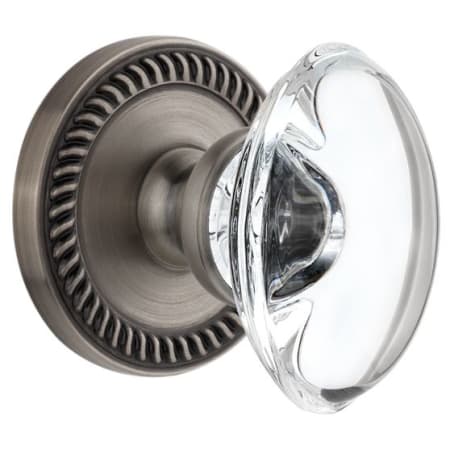 Grandeur Newport Solid Brass Rose Privacy Door Knob Set with Provence Crystal Knob and 2-3/8" Backset Antique Pewter