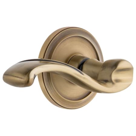 Grandeur Circulaire Solid Brass Rose Dummy Door Lever Set with Portofino Lever Vintage Brass
