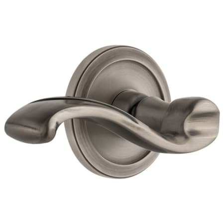 Grandeur Circulaire Solid Brass Rose Right Handed Privacy Door Lever Set with Portofino Lever and 2-3/8" Backset Antique Pewter