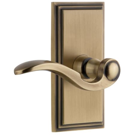 Grandeur Carre Solid Brass Rose Right Handed Passage Door Lever Set with Bellagio Lever and 2-3/8" Backset Vintage Brass
