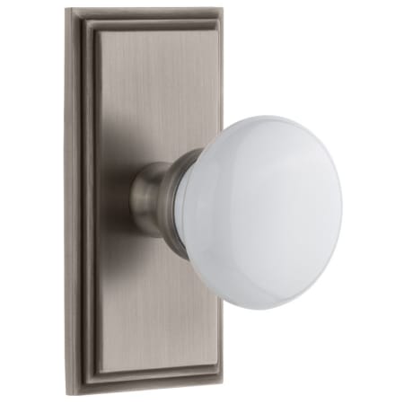 Grandeur Carre Solid Brass Rose Passage Door Knob Set with Hyde Park Knob and 2-3/8" Backset Antique Pewter