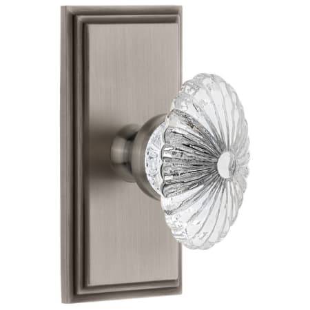 Grandeur Carre Solid Brass Rose Passage Door Knob Set with Burgundy Crystal Knob and 2-3/8" Backset Antique Pewter