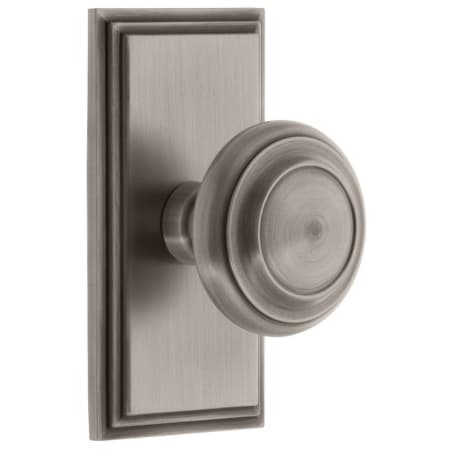 Grandeur Carre Solid Brass Rose Passage Door Knob Set with Circulaire Knob and 2-3/8" Backset Antique Pewter