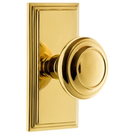 Grandeur Carre Solid Brass Rose Passage Door Knob Set with Circulaire Knob and 2-3/8" Backset Polished Brass