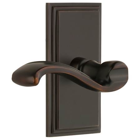 Grandeur Carre Solid Brass Rose Left Handed Privacy Door Lever Set with Portofino Lever and 2-3/8" Backset Timeless Bronze